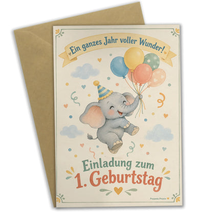 Süße Einladungskarten zum 1. Geburtstag mit Elefant|p:2015175|h:db22c16ff6a13983067f8c3e99ade81f