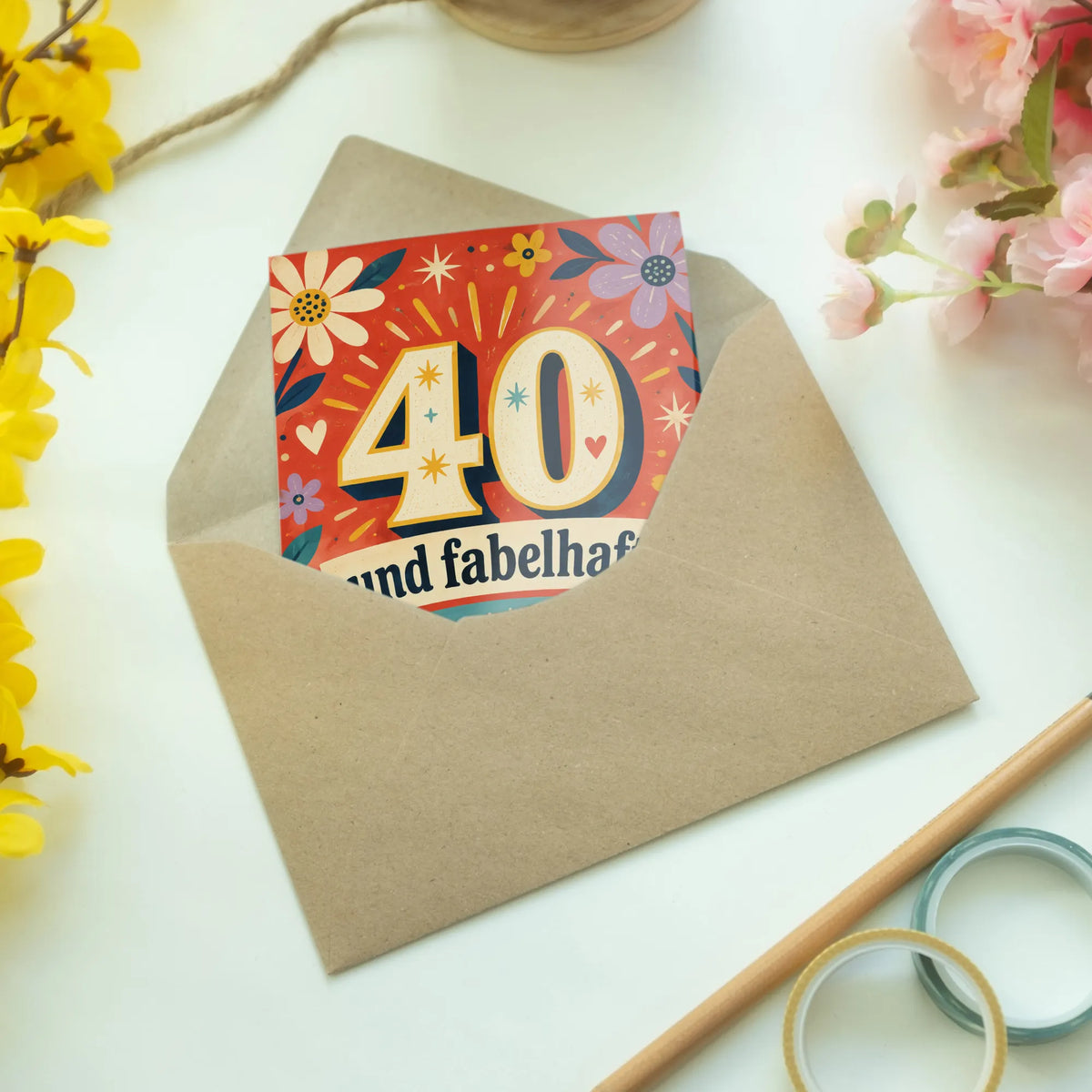 Fröhliche Geburtstagskarte zum 40. Geburtstag für Frauen mit Zahl 40|p:2015179|h:691727cc29b7b547d0567ccf79254643