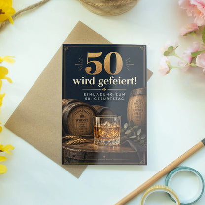 Elegante Einladungskarten zum 50. Geburtstag für Männer mit Whiskyglas|p:2015180|h:3bd0e8e439150fe5eb447441f4ad8bc9