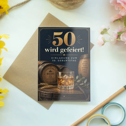 Elegante Einladungskarten zum 50. Geburtstag für Männer mit Whiskyglas|p:2015180|h:3bd0e8e439150fe5eb447441f4ad8bc9