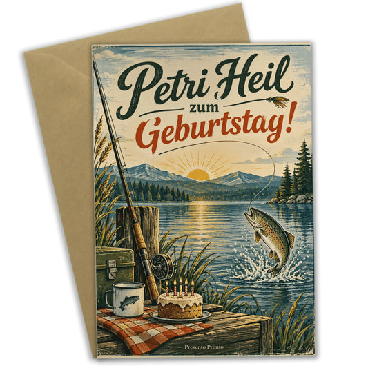 Stimmungsvolle Geburtstagskarte für Angler mit Sonnenaufgang|p:2015182|h:353afe1886c3877e11ee4f19bd357ddb