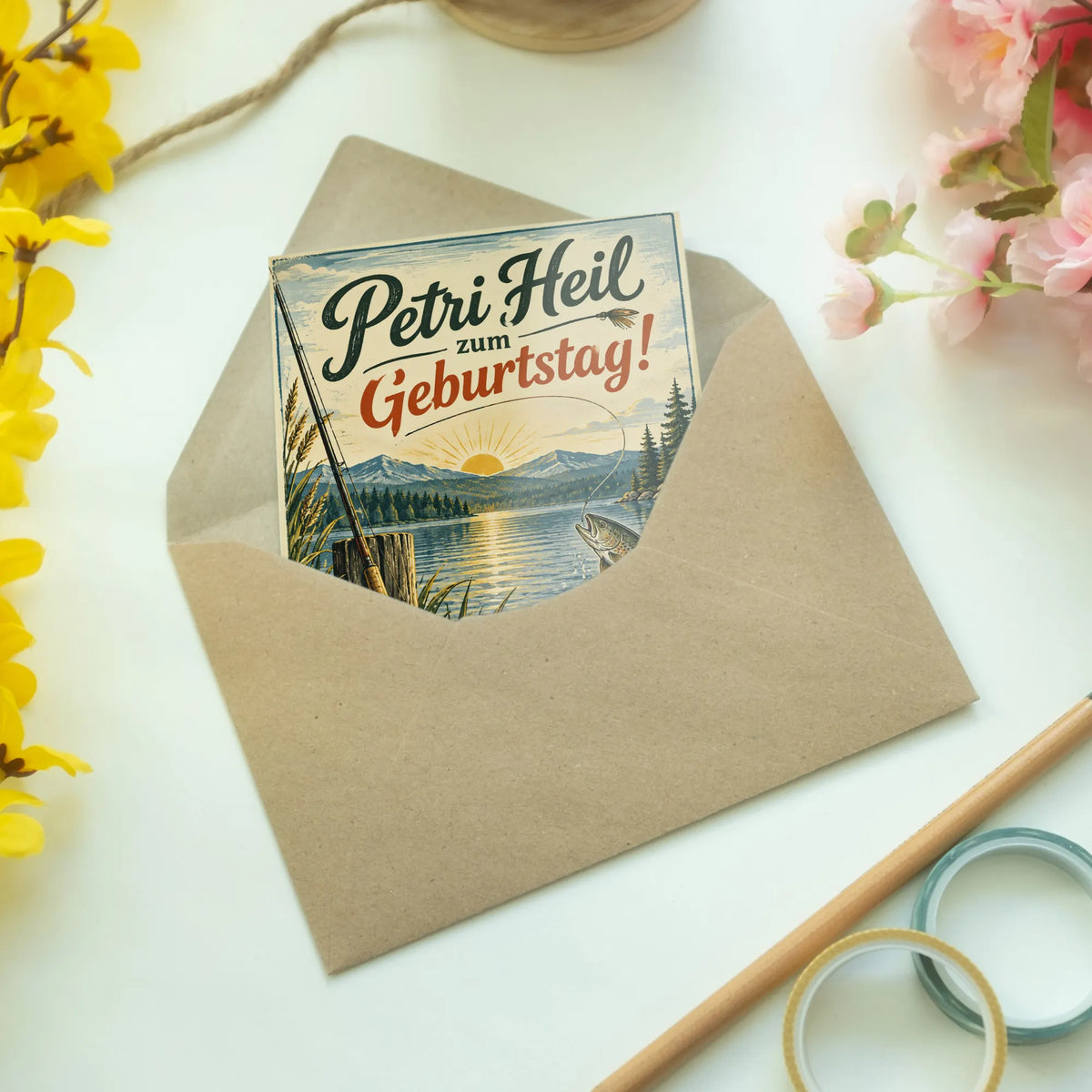 Stimmungsvolle Geburtstagskarte für Angler mit Sonnenaufgang|p:2015182|h:e08b6aa6c80b0ab981fc7d233247416b