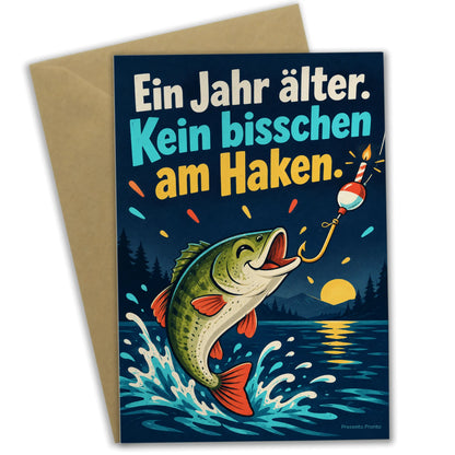Lustige Geburtstagskarte für Angler mit fröhlichem Fisch|p:2015186|h:16d58799bf062299c29b465220ba7186