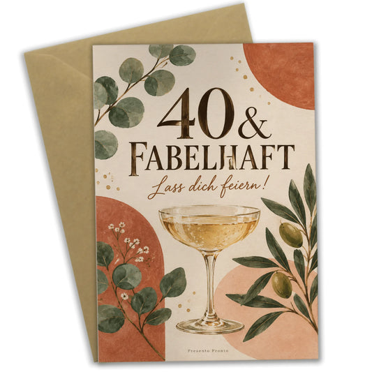 Elegante Geburtstagskarte zum 40. Geburtstag für Frauen mit Sektglas|p:2015187|h:14d208b4f538139af50351d22be267a1