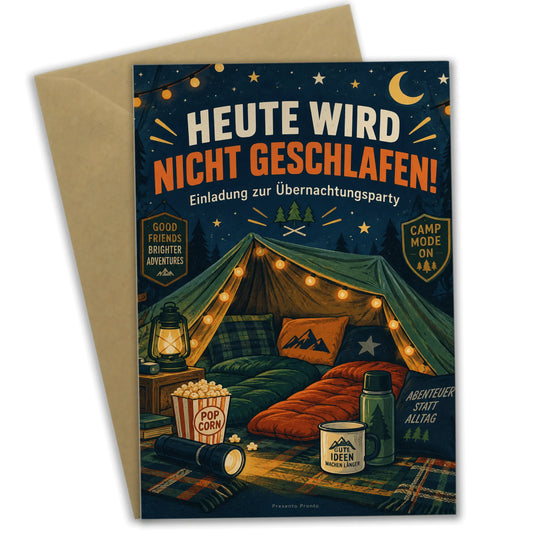 Lustige Einladungskarten zur Übernachtungsparty mit Zelt|p:2015188|h:e67612dee8169ca163e4fdfbf443473d