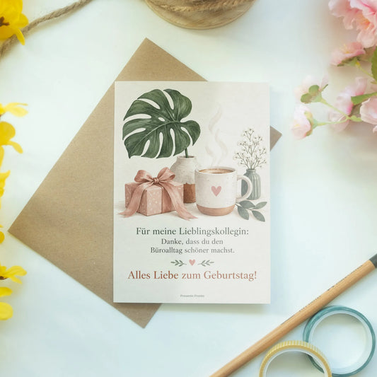 Herzliche Geburtstagskarte für Kollegin mit Kaffeebecher|p:2015199|h:002e710e088267babe48951342d6cd89