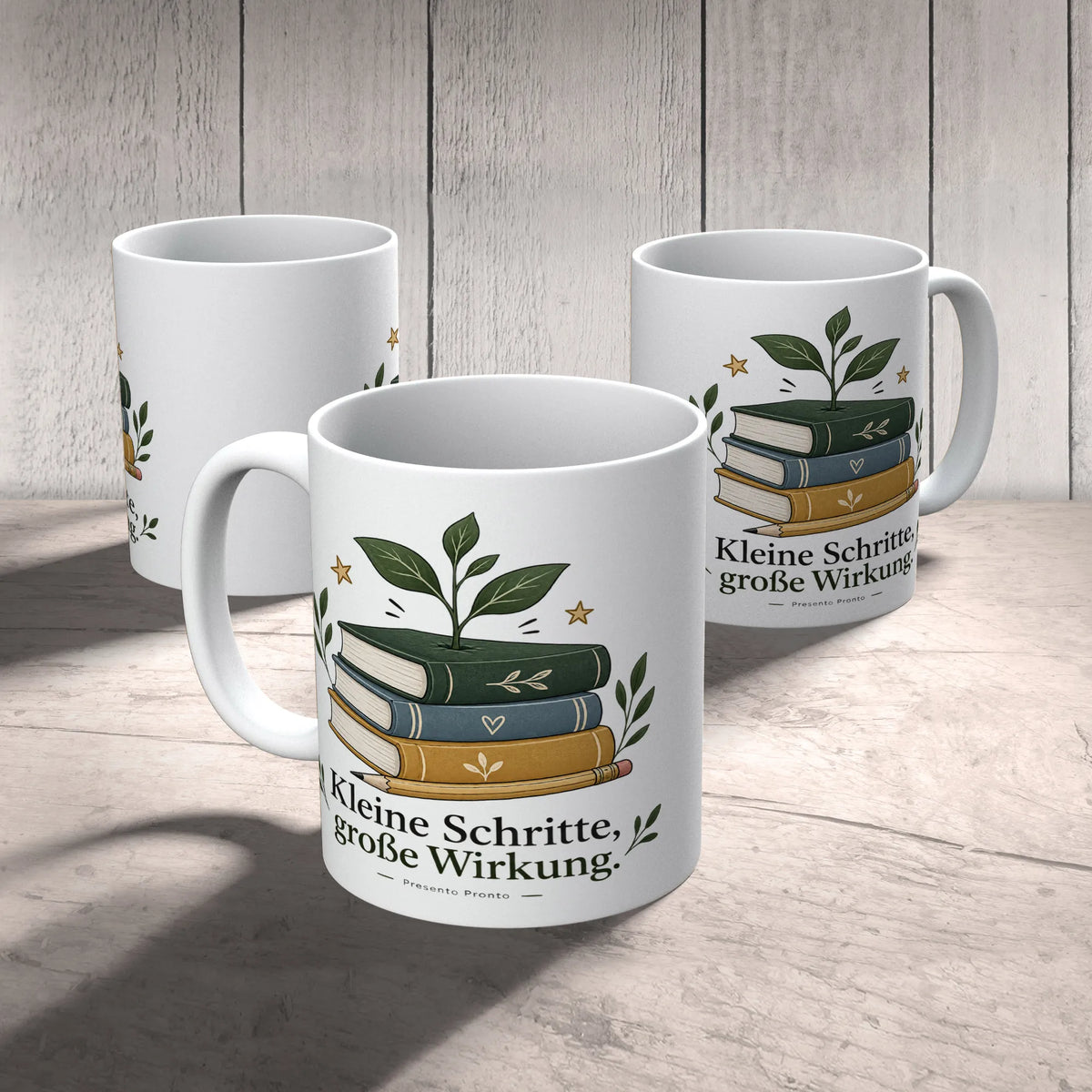 Wertschätzende Tasse für die Lehrerin mit Bücherstapel|p:2015215|h:c440bbc5e665d39d6f777e7b259ec1ff