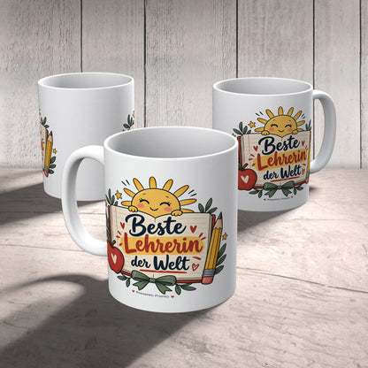 Herzliche Tasse für Lehrerin mit Schulheft und Apfel|p:2015223|h:f3d9c6fb38e3f30b815b4a9747ce015b