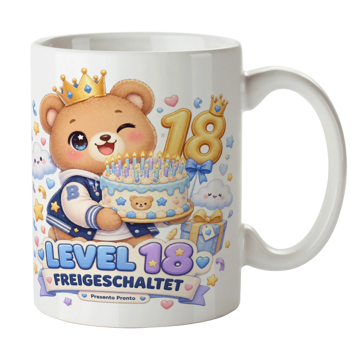 Lustige Tasse zum 18. Geburtstag für Jungen mit fröhlichem Bär|p:2015225|h:950db549cf07a69d602eb10ac943e8b4
