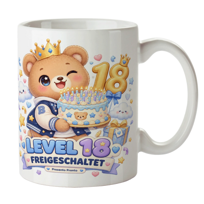 Lustige Tasse zum 18. Geburtstag für Jungen mit fröhlichem Bär|p:2015225|h:950db549cf07a69d602eb10ac943e8b4