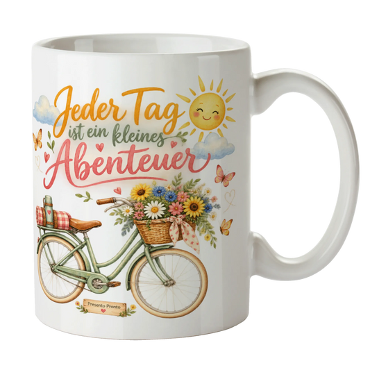 Lebensfrohe Sprüche auf Tasse für Freundin mit Vintage-Fahrrad|p:2015226|h:e05a5c77329eb2104e597ed5c1109683