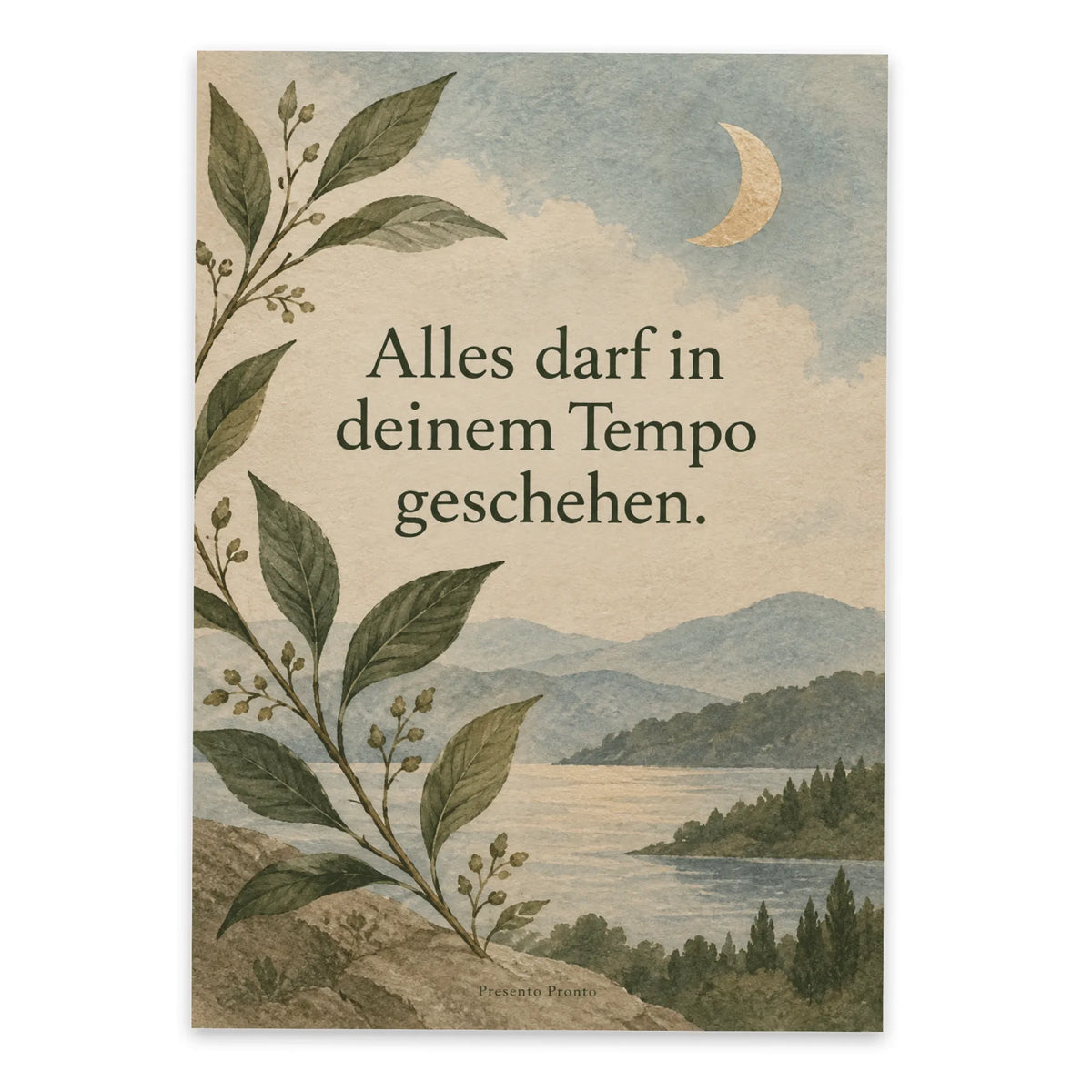 Ruhige Affirmationspostkarte für Achtsamkeit mit Zweig und Mond|p:2015228|h:f38c1a9d9dbfd2a8630cec9308e489df