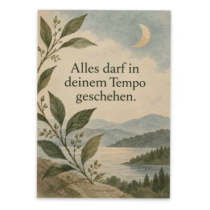Ruhige Affirmationspostkarte für Achtsamkeit mit Zweig und Mond|p:2015228|h:f38c1a9d9dbfd2a8630cec9308e489df