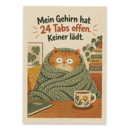Lustige Postkarte für Überforderte mit erschöpfter Katze|p:2015232|h:5712c78c4ff1633d5056e6422262dc27