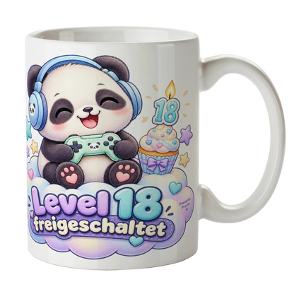 Lustige Tasse zum 18. Geburtstag für Jungen mit Gamer-Panda|p:2015235|h:729cfe1c2bf285abeffc36d22696acaf