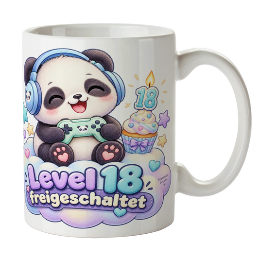 Lustige Tasse zum 18. Geburtstag für Jungen mit Gamer-Panda|p:2015235|h:729cfe1c2bf285abeffc36d22696acaf