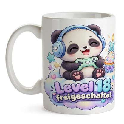Lustige Tasse zum 18. Geburtstag für Jungen mit Gamer-Panda|p:2015235|h:3102379b2c0f26de39fe879988729337