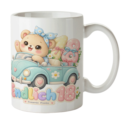 Süße Tasse zum 18. Geburtstag für Jungen mit Bär im Cabrio|p:2015236|h:7f703376fd0bd0c997977076ab2823e7