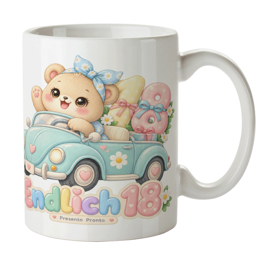 Süße Tasse zum 18. Geburtstag für Jungen mit Bär im Cabrio|p:2015236|h:7f703376fd0bd0c997977076ab2823e7