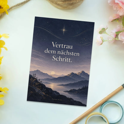 Ermutigende Postkarte mit Affirmation für neue Wege und Berghorizont|p:2015246|h:ace87d56047a26ad303c8c597907b88b