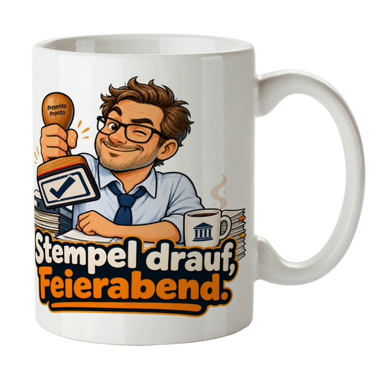 Lustige Tasse für Beamte mit Amtsstempel und Feierabend|p:2015303|h:3767049d69dbfb611acb38261b00428b