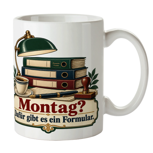 Lustige Tasse für Beamte mit Spruch zum Montag|p:2015311|h:0213daa9884451dc1cf5f1ab5fe71d36