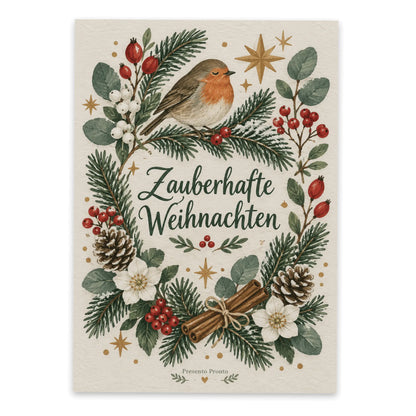 Zauberhafte Postkarte zu Weihnachten mit ruhendem Vogel|p:2016160|h:3f9749c6472dbb2313c9e08cc6b62d49