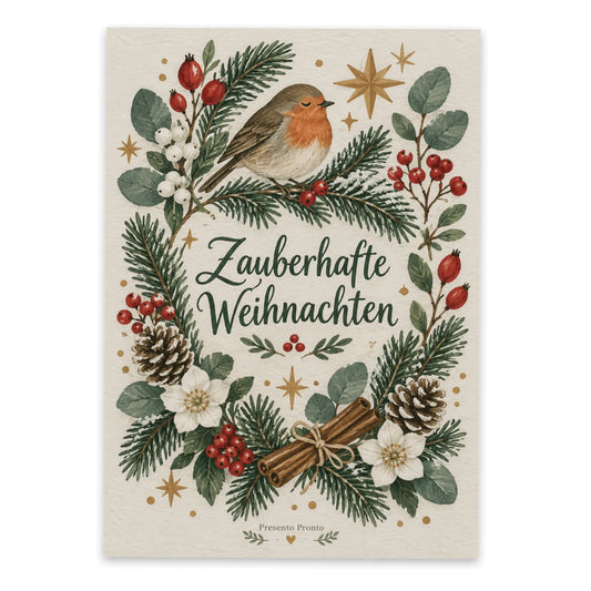 Zauberhafte Postkarte zu Weihnachten mit ruhendem Vogel|p:2016160|h:3f9749c6472dbb2313c9e08cc6b62d49