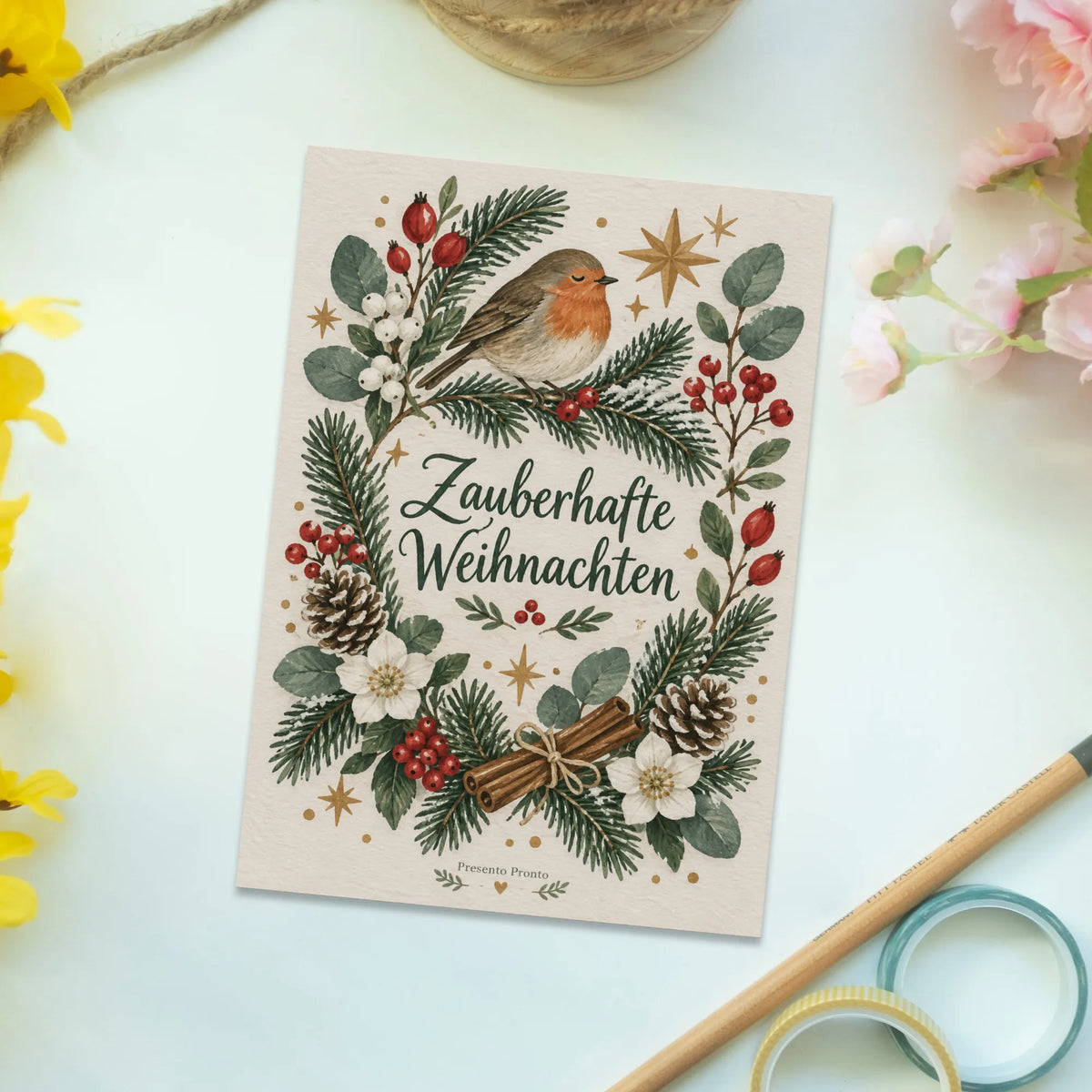 Zauberhafte Postkarte zu Weihnachten mit ruhendem Vogel|p:2016160|h:b4cfd4d7340ea6b93c3a30fdc9c52626
