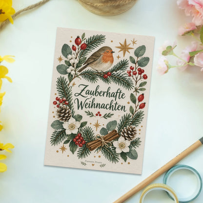 Zauberhafte Postkarte zu Weihnachten mit ruhendem Vogel|p:2016160|h:b4cfd4d7340ea6b93c3a30fdc9c52626