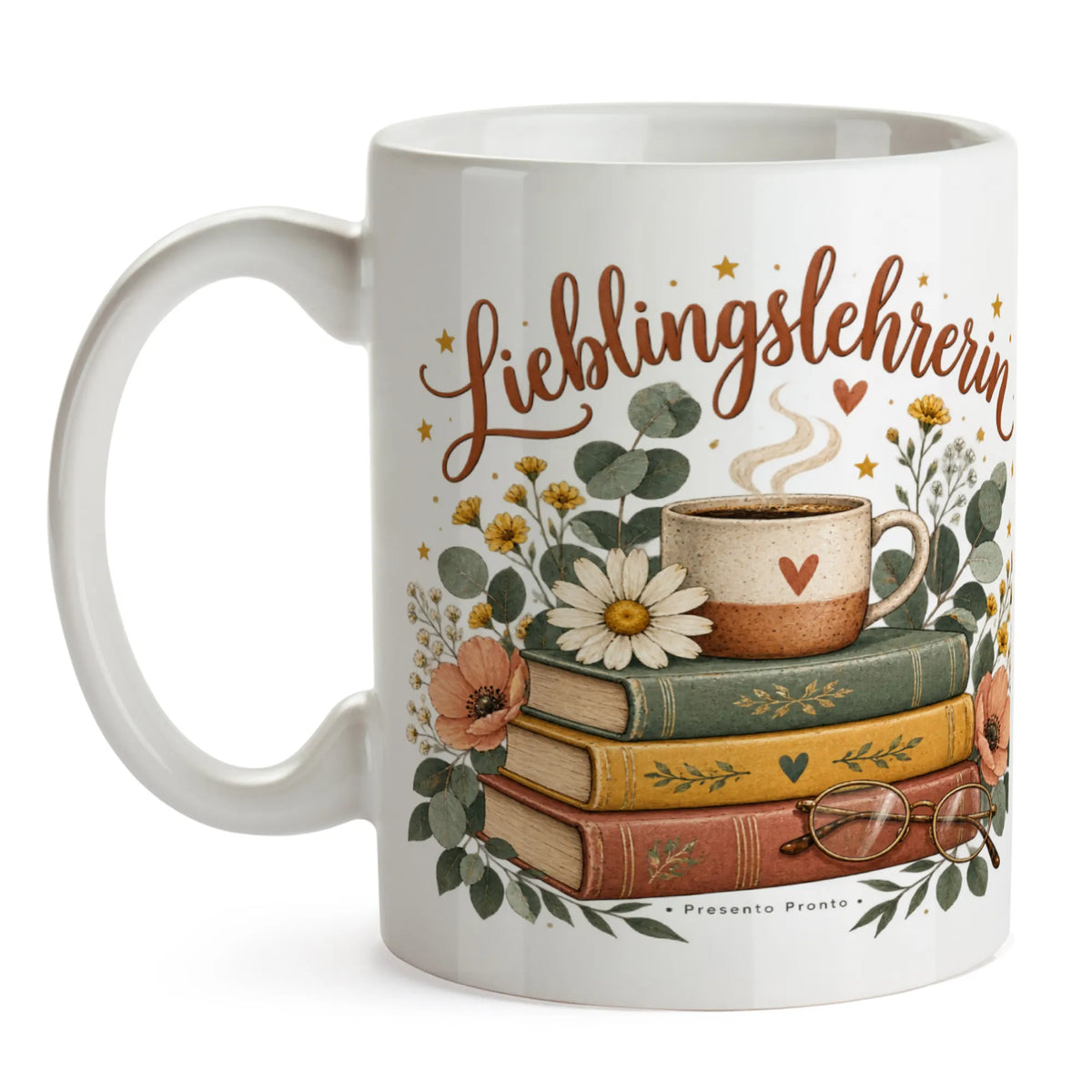 Herzliche Tasse für die Lehrerin mit Bücherstapel|p:2016172|h:ba8db42e90536be4bb908357a0b5b02e