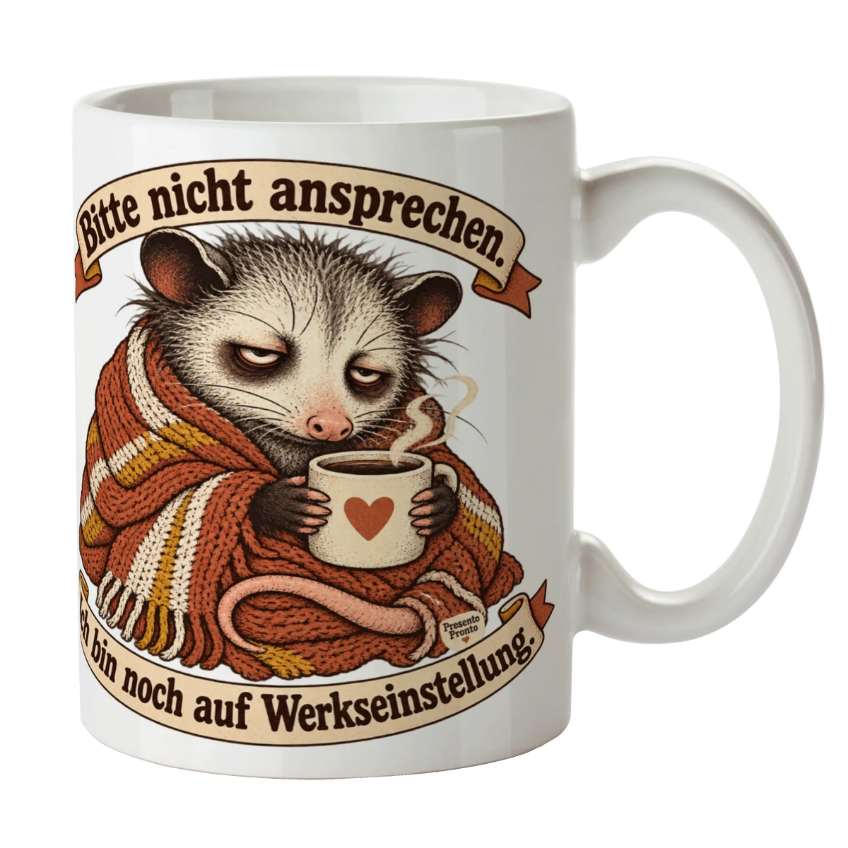 Lustige Kaffeetasse für Morgenmuffel mit verschlafenem Opossum|p:2016190|h:aa03a9b955dfd8e9dc73214d5a3c1673