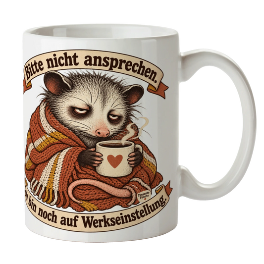 Lustige Kaffeetasse für Morgenmuffel mit verschlafenem Opossum|p:2016190|h:aa03a9b955dfd8e9dc73214d5a3c1673