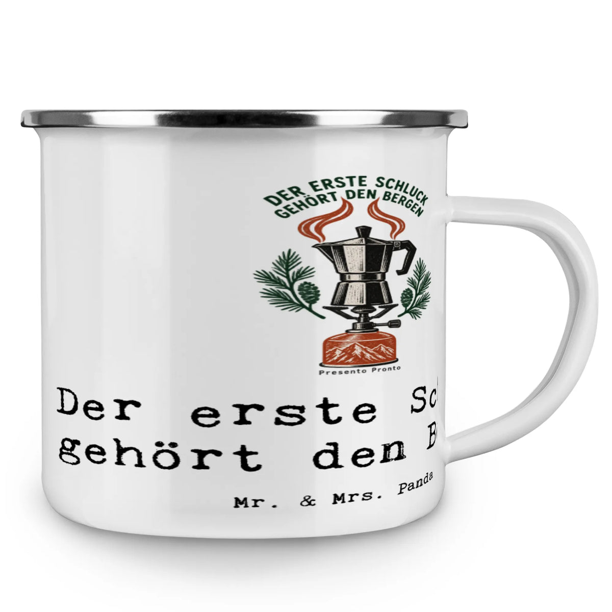 Gemütliche Camping Tasse aus Emaille für Bergliebhaber mit Espressokanne|p:2016467|h:3e2032501808c7abda77665a168dbb3a