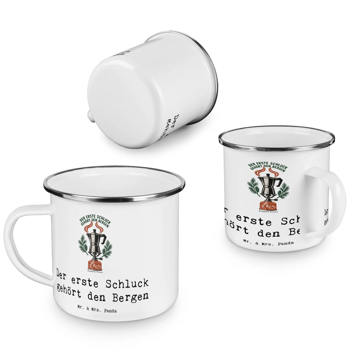 Gemütliche Camping Tasse aus Emaille für Bergliebhaber mit Espressokanne|p:2016467|h:4ebf37724f4f3017409515fffbf2bd83