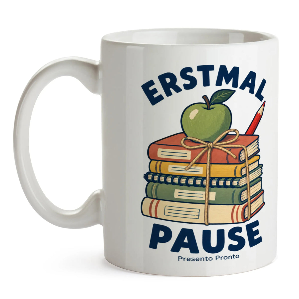 Lustige Tasse für Lehrerin mit Apfel und Schulheften|p:2016479|h:54b55416725fe93c18ad667574c2a469