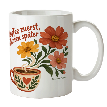 Lustige Kaffeetasse mit Blumen für Gartenfreundin|p:2016484|h:7250235de34e34945ae9a6cbbed14763