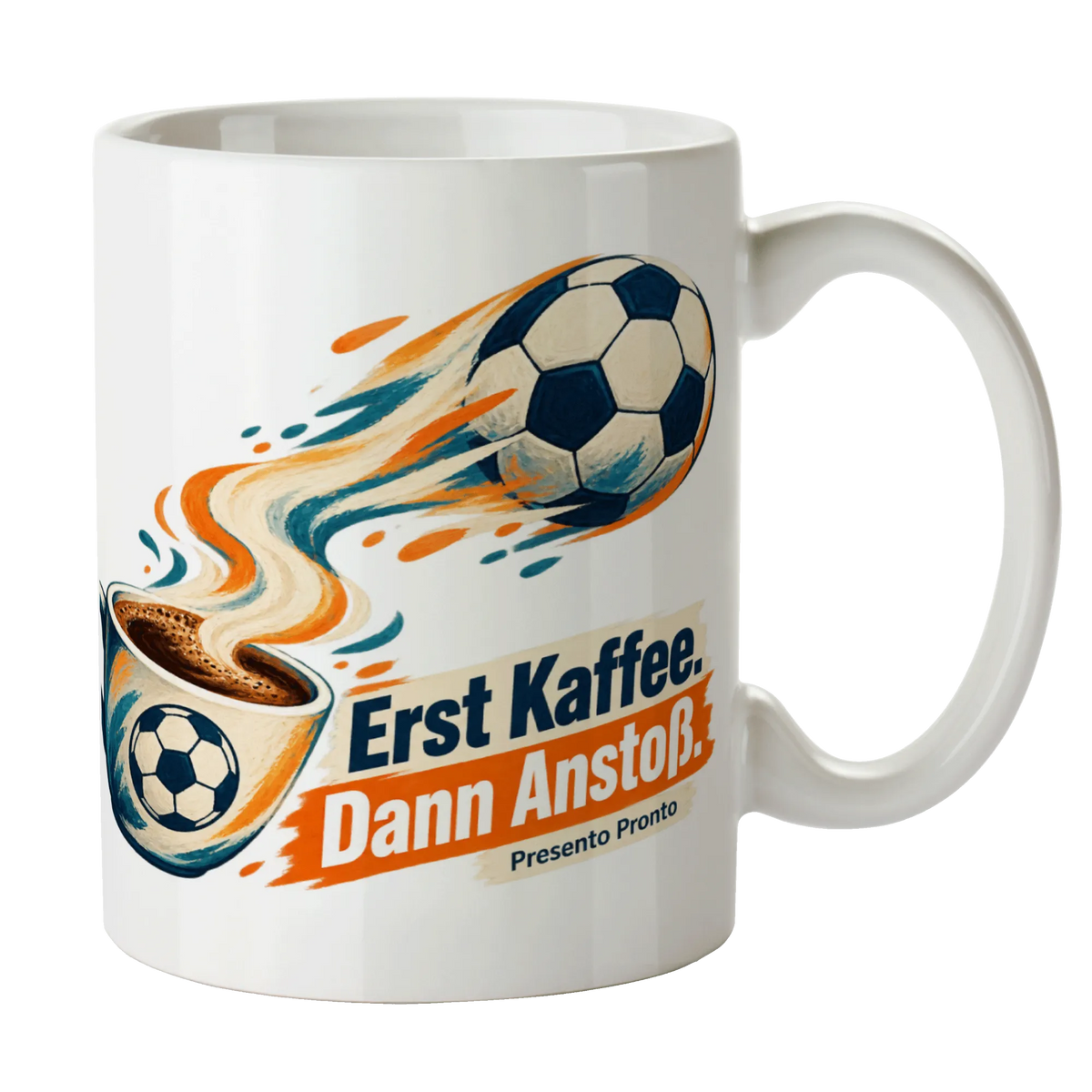 Lustige Kaffeetasse für Fußballfans mit Fußball im Kaffeedampf|p:2016488|h:0ffe8c4141f46152a8fa0835009d0af0