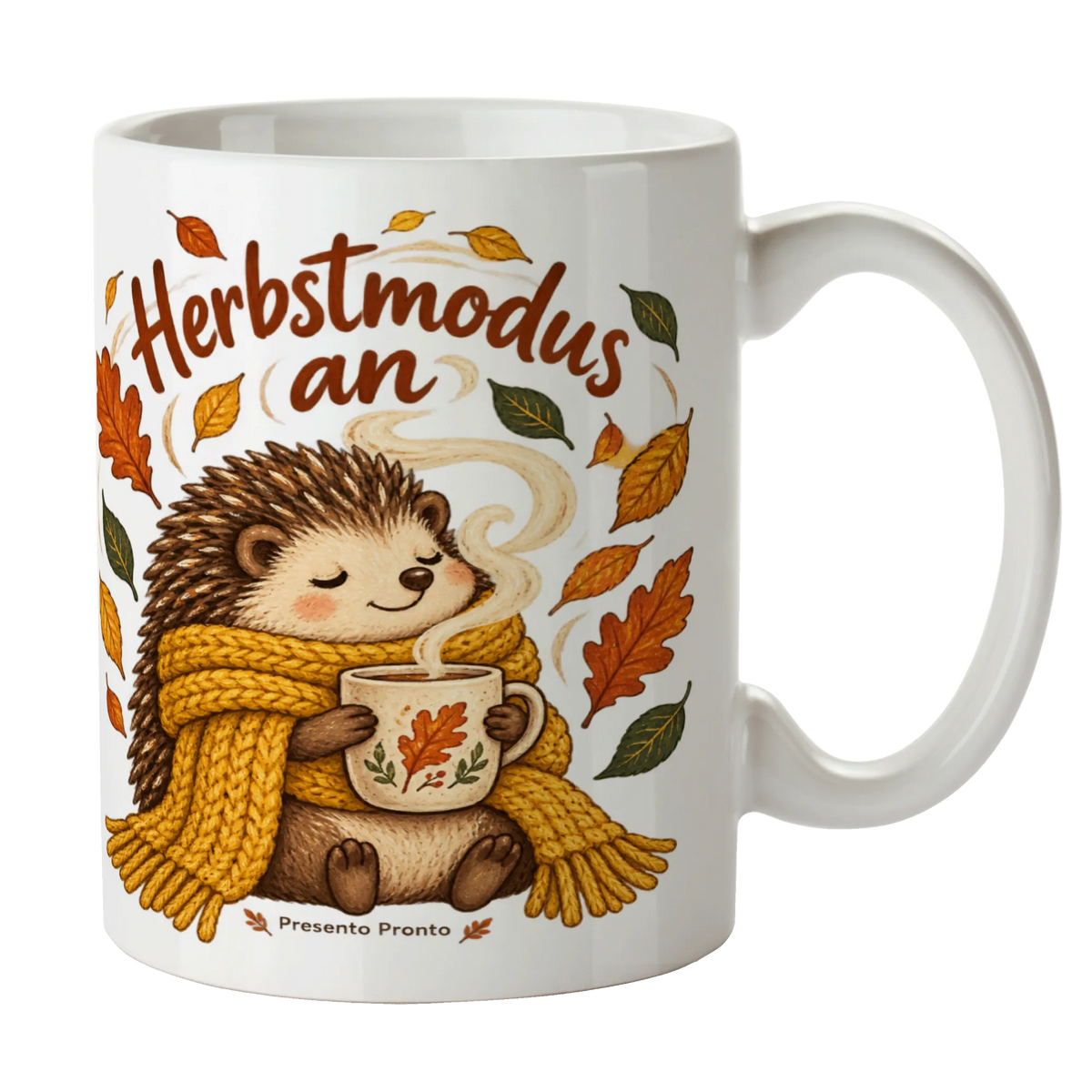 Gemütliche Kaffeetasse für den Herbst mit Igel|p:2016491|h:0b7e27975e76b6980aa56f55c25b7496