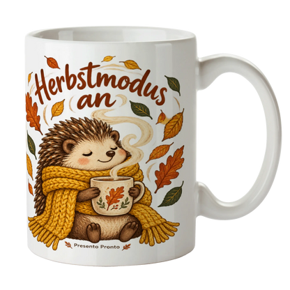 Gemütliche Kaffeetasse für den Herbst mit Igel|p:2016491|h:0b7e27975e76b6980aa56f55c25b7496