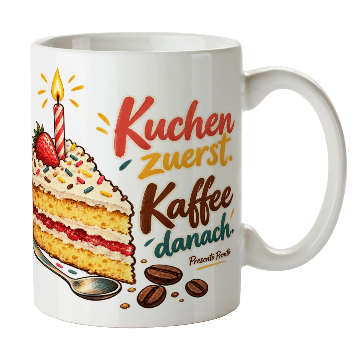 Lustige Tasse zum Geburtstag mit Kuchenscheibe und Kerze|p:2016533|h:e69d8860f77747af30cc7934adba7147