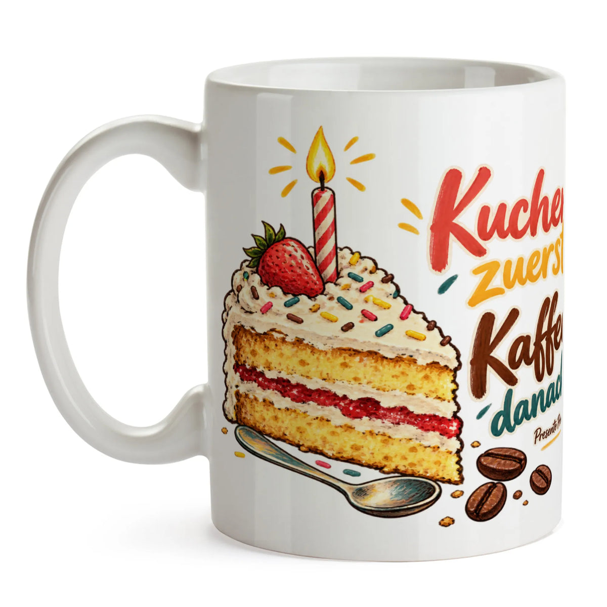 Lustige Tasse zum Geburtstag mit Kuchenscheibe und Kerze|p:2016533|h:09c1b8f5c42d32b4d115858e258a2b86