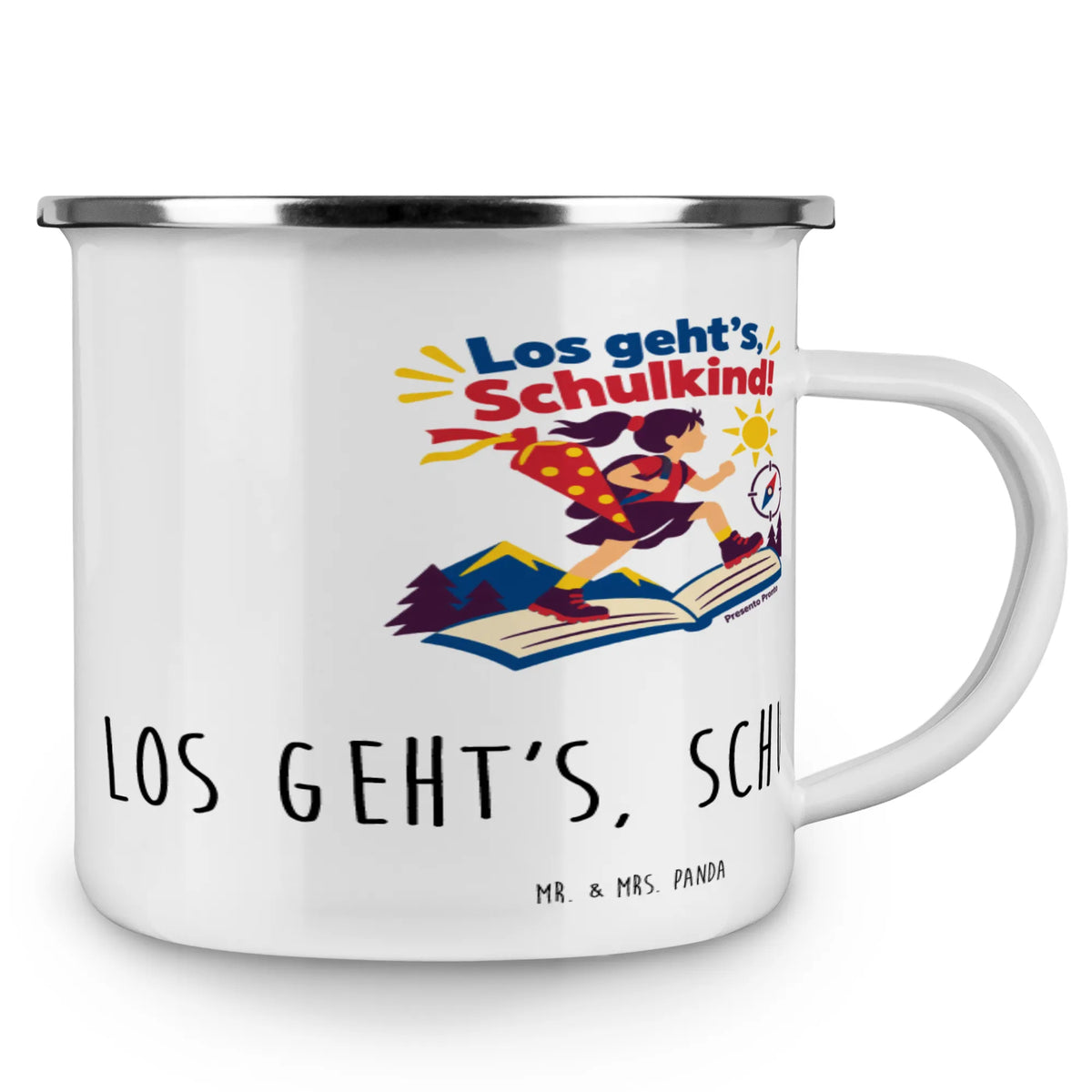 Fröhliche Emaille Tasse zur Einschulung für Mädchen mit Schultüte|p:2016546|h:d34eb86b38fe7caf7055d7f815344593