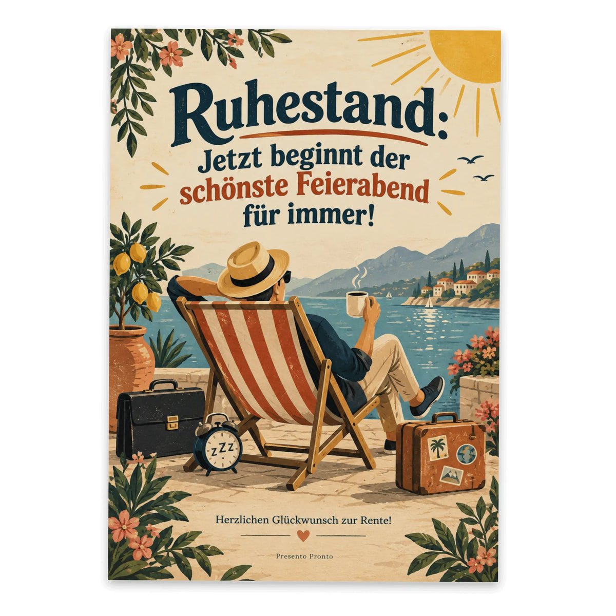 Lustige Grußkarte zur Rente mit Liegestuhl|p:2016551|h:df363d50fcf4b150f701533ecb492770