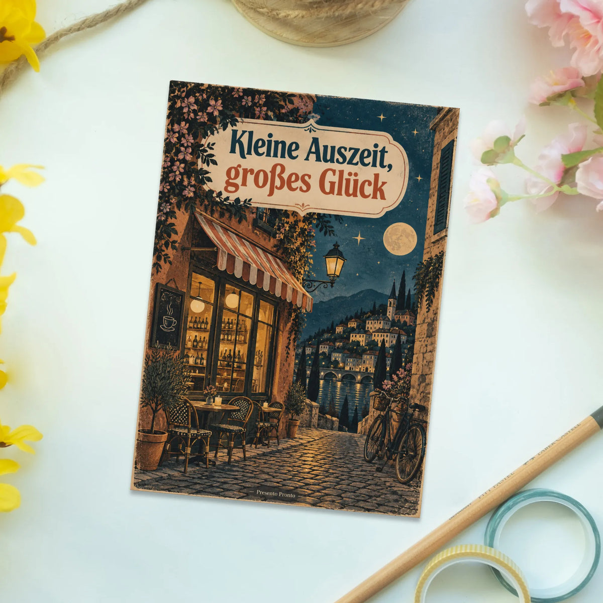 Romantische Vintage Postkarte mit Café für Auszeit|p:2016554|h:fea415ddee2f9671dfa5395cfabdac10