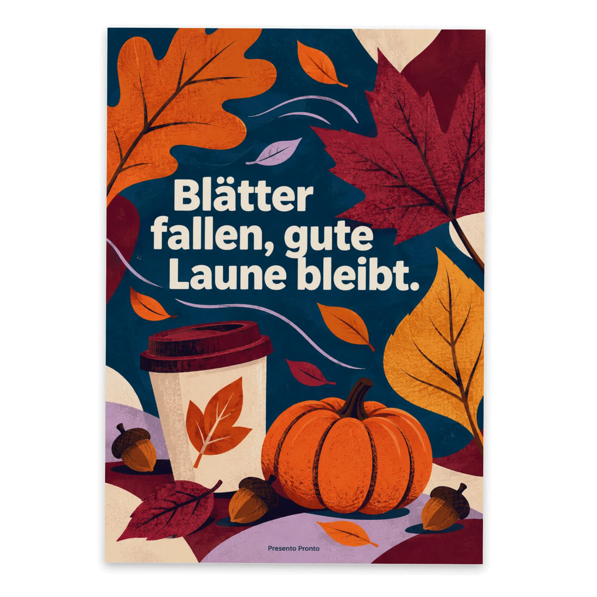 Fröhliche Herbst Postkarte mit Blättern und Kürbis|p:2016561|h:fed68b3e91f51c2d33a8addc62fcc1ce