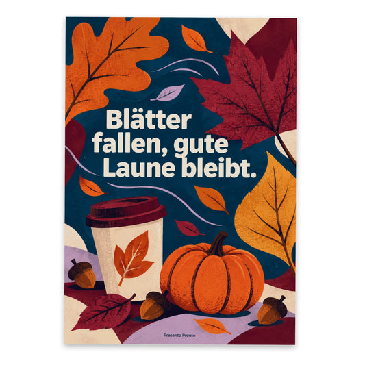 Fröhliche Herbst Postkarte mit Blättern und Kürbis|p:2016561|h:fed68b3e91f51c2d33a8addc62fcc1ce