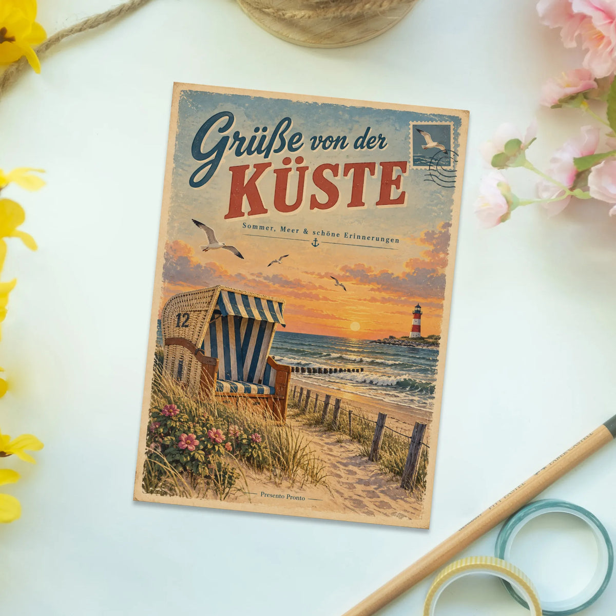 Nostalgische Vintage Postkarte für Urlaubsgrüße mit Leuchtturm|p:2016562|h:b3e5d6bb186a49cd946ab118499afcef