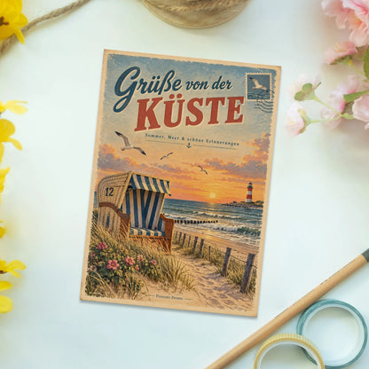 Nostalgische Vintage Postkarte für Urlaubsgrüße mit Leuchtturm|p:2016562|h:b3e5d6bb186a49cd946ab118499afcef