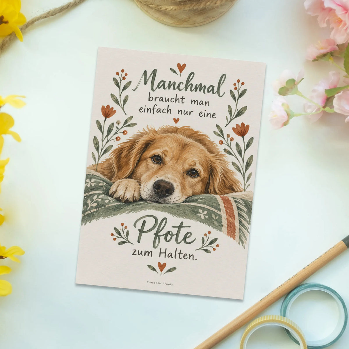 Herzliche Postkarte mit Hund zum Trost spenden|p:2016570|h:778ca978bb154d967b1dfe50a07f1c87